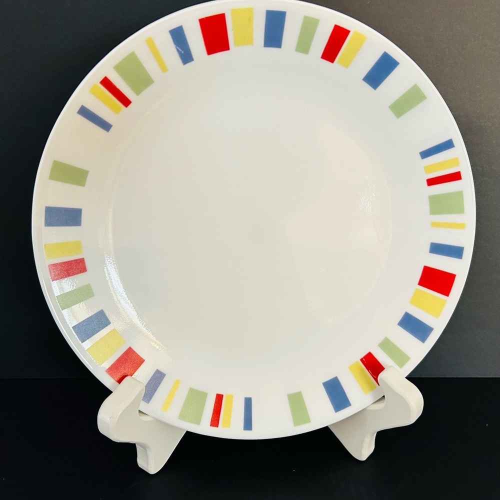 Corelle Multicolor Memphis Plates and bowls. Striped Pattern